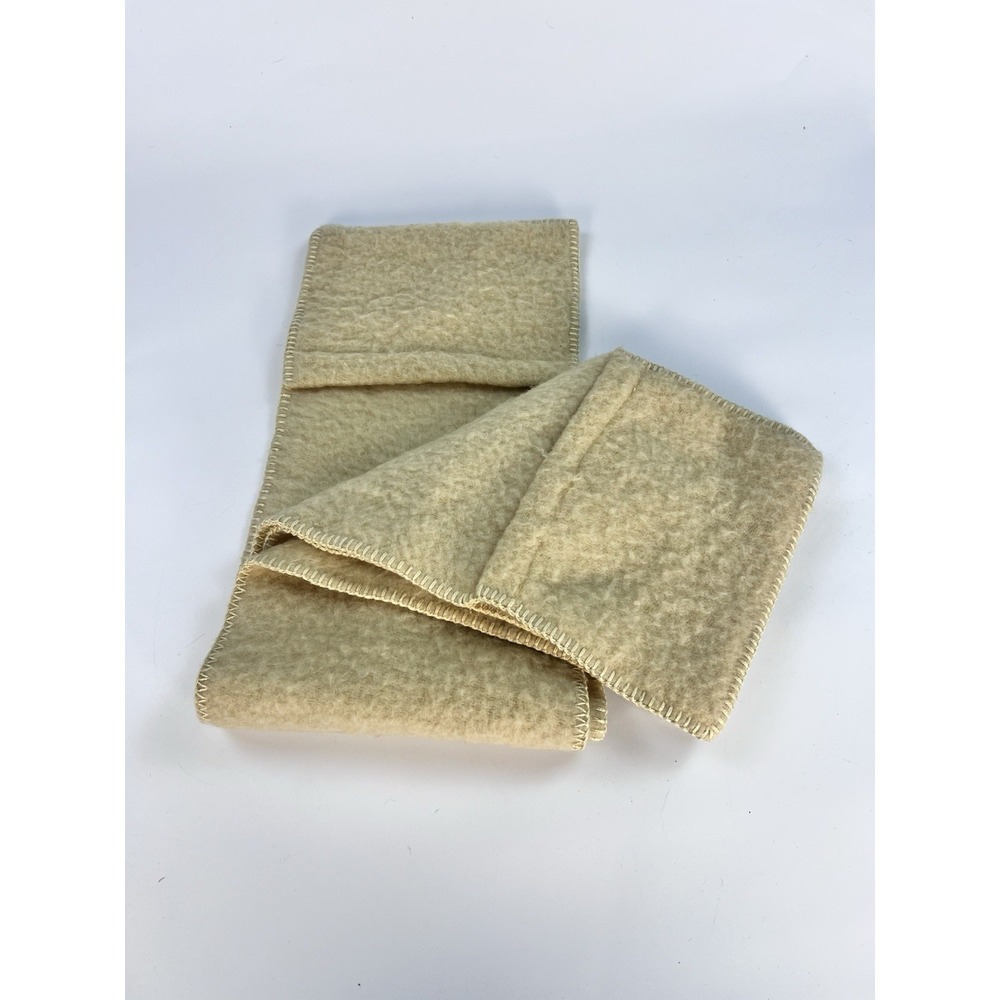 Vintage Boiled Felted Wool Scarf Whipstitch Edges Neutral Oatmeal Beige 69" x 9"